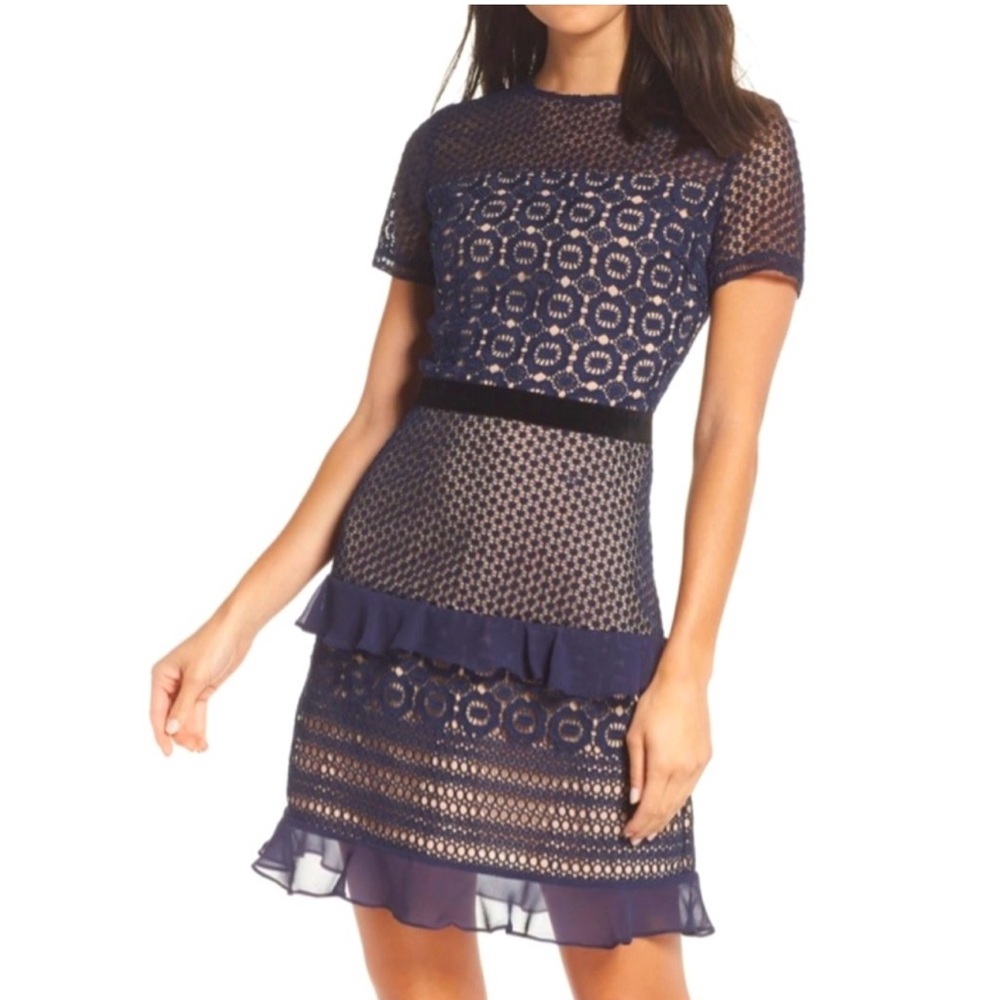 New with tags dress from Chelsea28. Size medium. Navy with sheer.